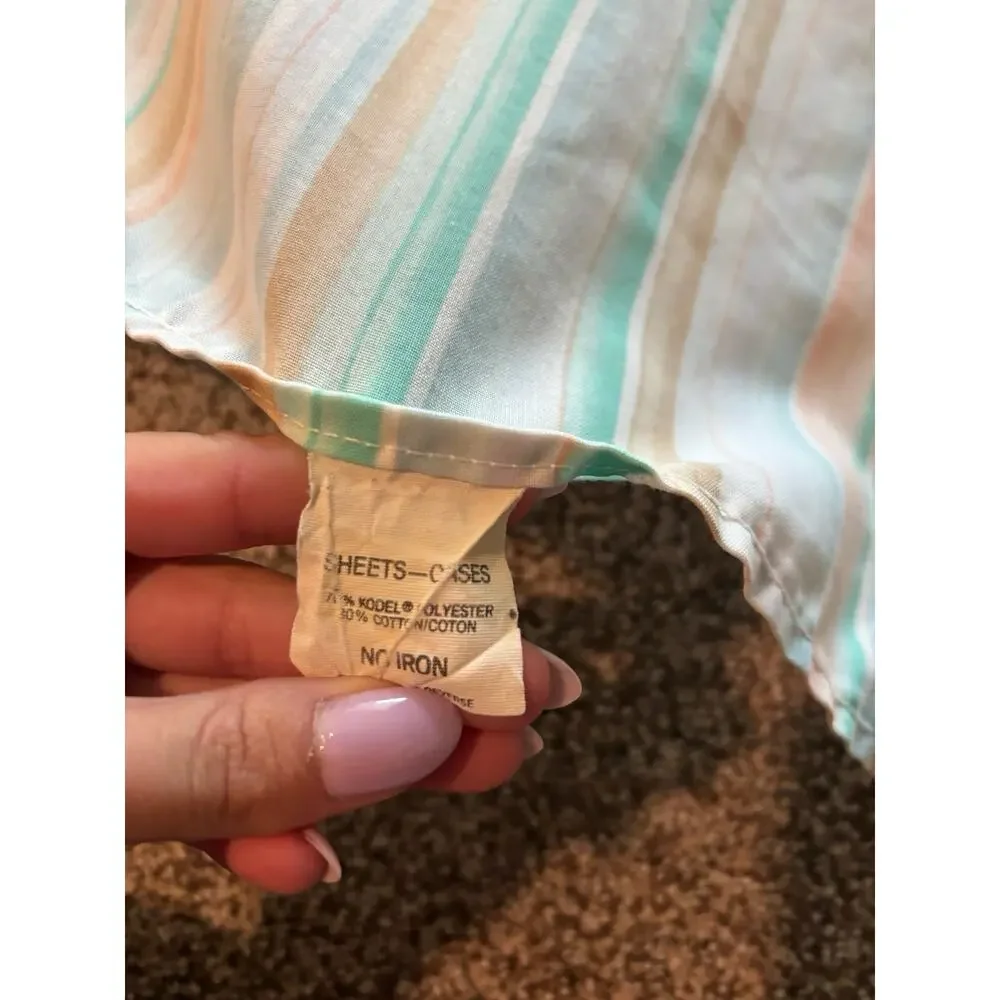 Vintage Twin Striped Southwest Flat Sheet 1970's Yellow Floral Top 64
